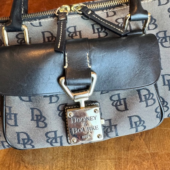 Dooney & Bourke Monogram Satchel Bag Black Gray Leather Trim Top Zip - Picture 3 of 11